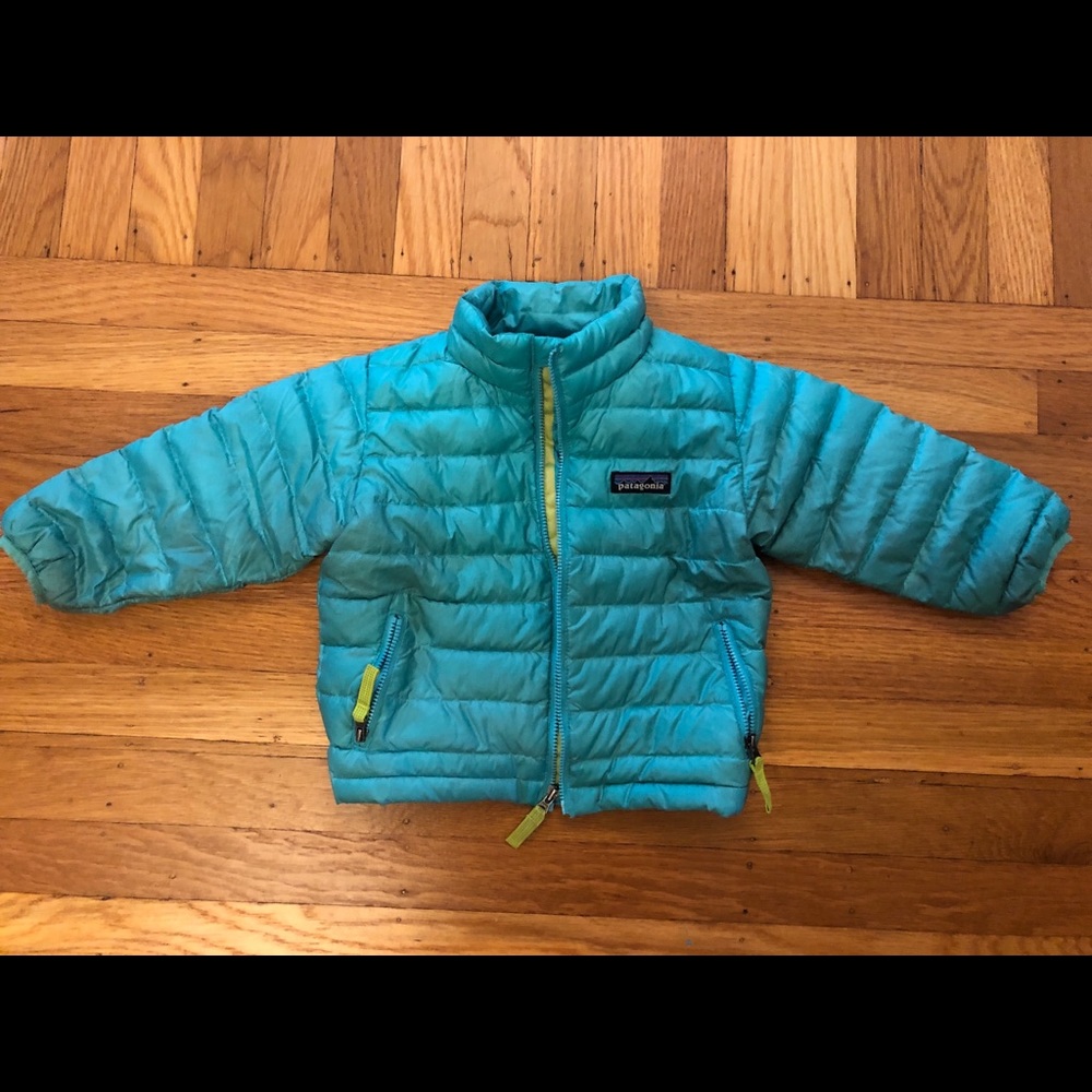 Patagonia puff aqua/lime/lavender size 2T